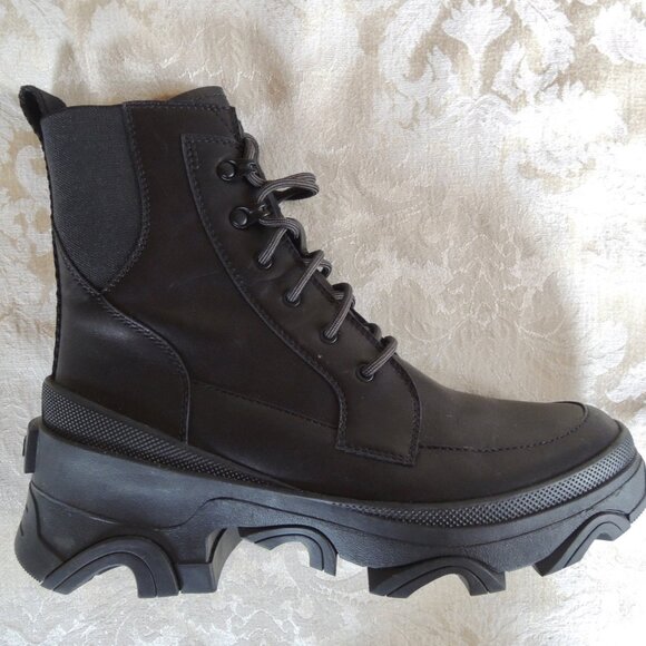 Sorel Black Lace Up Brex Waterproof Chunky Moto Boots 9 - Picture 11 of 12